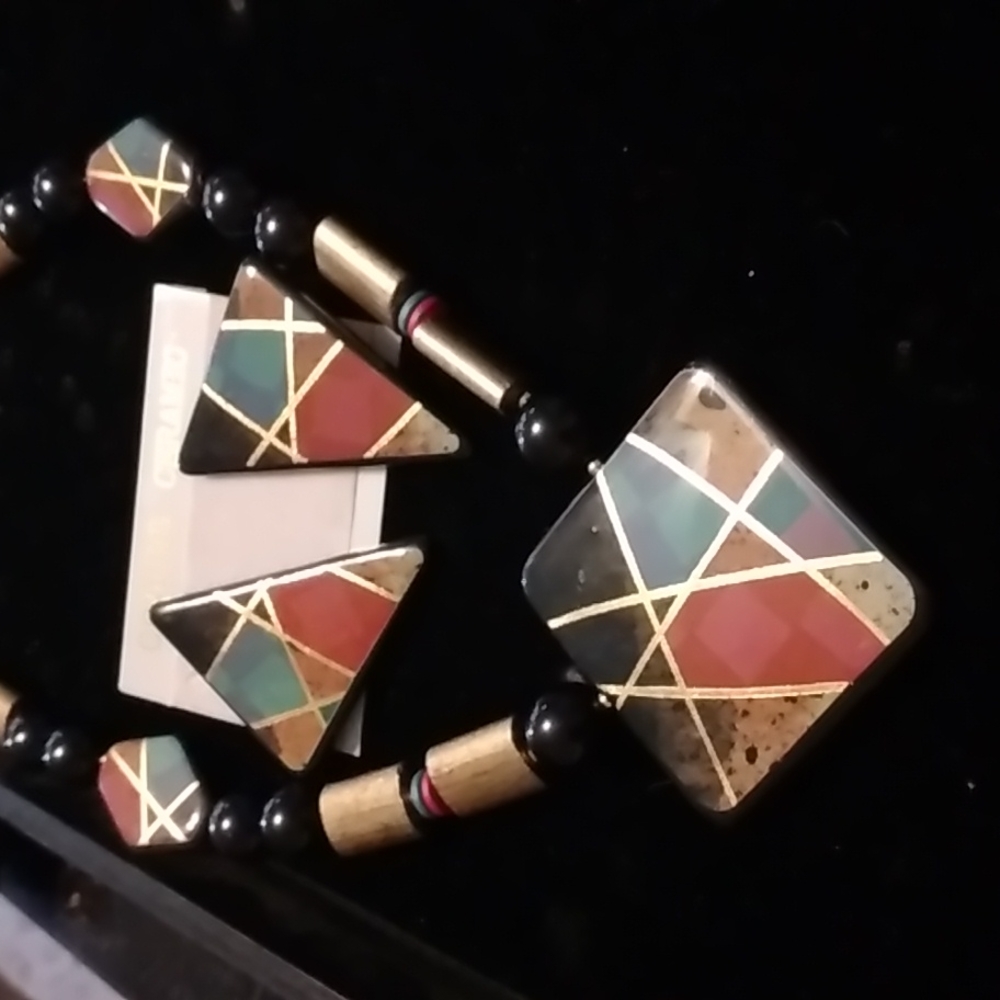 Geometric Ceramic Statement Set Necklace And Post… - image 2